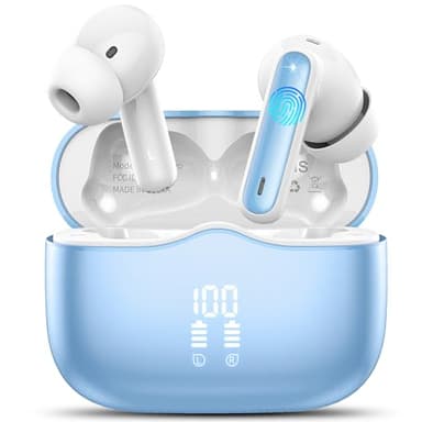 Bluetooth Kopfhörer, In Ear Kopfhörer Kabellos Bluetooth 5.3 HiFi Stereo, Kabellose Kopfhörer mit Noise Cancelling Mic, 40Std Tiefer Bass IP7 Wasserdicht Sport Ohrhörer für Arbeit und Studium Seeblau