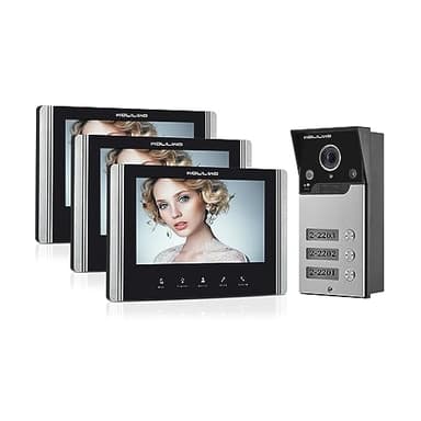 WOLILIWO Video Türklingel mit Kamera,3-familienhaus Video Doorbell Intercom with 7-Inch Monitor,Sprechanlage mit türöffner,4 Wires,Night Vision, IR Sensor, 52 Ringtones
