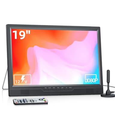 DESOBRY 19-Zoll tragbarer Fernseher 1080P mit Antenne, Kleiner Fernseher mit HDMI/AVEingang USB-Anschluss, MINI tragbarer Fernseher für Küche, Schlafzimmer, Camping und Wohnmobil (ohne Batterie)