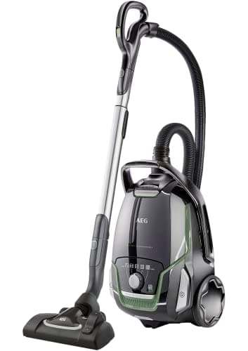 AEG Staubsauger mit Beutel, 70% Recyclingmaterial, inkl. Zusatzdüsen, 12 m, 850 Watt, nur 65 dB(A), 5 l Staubbeutelvolumen, Waschbarer Filter, Neue Technische Version, schwarzgrün, VX9-2-ÖKO