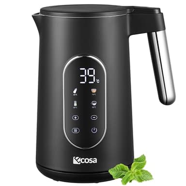 Wasserkocher Edelstahl mit Temperatureinstellung (40°C-100°C) 1,7 Liter 2200 Watt Teekocher 100% BPA FREI Warmhaltefunktion LED Display mit Temperaturwahl Wasser Kocher Water Kettle (Silk Schwarz)