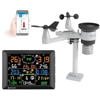 Bresser Wetterstation 1,5km Reichweite, WLAN, 7-in-1 Außensensor, Solar, UV, Wind, Regen, WLAN Upload, Alarm, Innen-/Außenklima