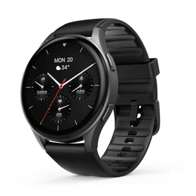 Hama Smartwatch 8900 mit GPS, wasserdicht IP68, Telefonfunktion (AMOLED Touch Display, Sprachsteuerung, Sportmodi, Schlaftracker, Herzfrequenzmessung, Whatsapp, Laufuhr, Pulsuhr, Fitnessuhr) schwarz
