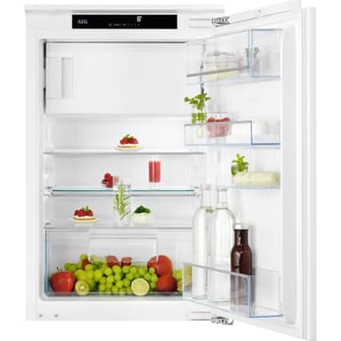 AEG Einbau-Kühlschrank 88cm mit 4-Sterne-Gefrierfach, Serie 5000 OptiSpace: 1x vielfach verstellbare & 1x teilbare Glasablage, großer Kühl- (104L) & Gefrierraum (14L), LCD-Display, Festtür, TSF5O88WDF