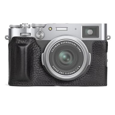MUZIRI KINOKOO Fuji X100VI Tasche, Echtleder Halbschutzhülle kompatibel für Fujifilm X100VI Kamera – mit Öffnungsboden und Handgriff-Design – Schwarz