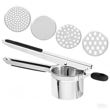 Kartoffelpresse - Edelstahl Kartoffelpresse - Robuste Kartoffelpresse mit 4 Einsätzen, Ergonomischer Griff, Leicht zu Reinigen, Perfekt für Kartoffelpüree und Babynahrung