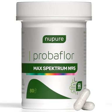 Nupure® Probaflor MAX SPEKTRUM N95 – 600 Mrd. KBE/g, 95 Bakterienstämme, mit Lactobacillus, Inulin & Bifidobakterien, 95 Mrd. KBE, magensaftresistent, 80 Kapseln
