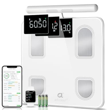 arboleaf Körperfettwaage mit Handsensoren für Körperanalyse, Waage mit Körperfett und Muskelmasse Personenwaage mit App bis zu 180kg/400lb, digitale 8-Elektroden Körperwaage 27 Körpermaße