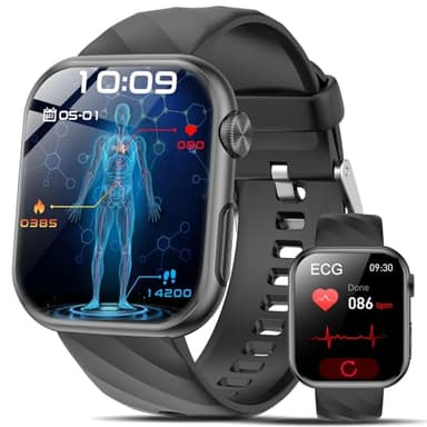 Lgnitek Smartwatch Herren Damen EKG+HRV/ΒΙυtｚυcker/BMI/Harnsäure, 1.97'' AMOLED Gesundheitsuhr mit Telefonfunktion, SOS-Notruf, 24H Herzfrequenz/SpO2/ΒΙυtdrυck Schlafmonitor Fitnessuhr für Android/iOS