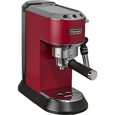 De'Longhi Dedica Style EC 685.R – Espresso Siebträgermaschine, Espressomaschine mit professionellem Milchaufschäumer, nur 15 cm breit, für Kaffeepulver oder ESE Pads, 1 l Wassertank, rot