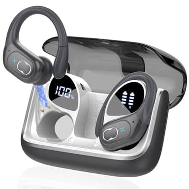 STECEi Kopfhörer Sport, 2025 in Ear Kopfhörer Kabellos Bluetooth 5.4 mit HD Mic, 75Std HiFi Stereo Bluetooth Kopfhörer mit Ohrhaken, Comfort Fit, IP7 wasserdichte Ohrhörer für Sport, Eisengrau