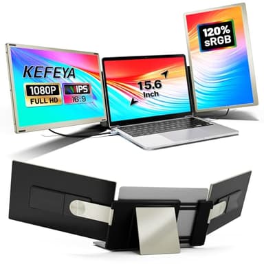 KEFEYA 15.6" Laptop Bildschirm Erweiterung für Alle Laptops 120% sRGB, FHD 1080P Laptop Monitor Erweiterung, Ultra-Slim Triple Portable Monitor Plug und Play für Mac, Windows, Chrome, Android