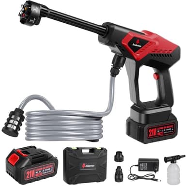 Andeman Akku Hochdruckreiniger mit 3000mAh Akku, 55 Bar Tragbar Druckreiniger Hochdruckpistole,6-in-1 Multi Sprühdüse,5M Schlauch für Auto, Terrasse, Garten, Bewässerung