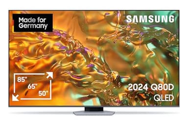 Samsung QLED 4K Q80D Fernseher 65 Zoll, Neural Quantum 4K AI Gen2 Prozessor, AI Upscaling, Direct Fully Array, Smart TV, KI TV, GQ65Q80DATXZG, Deutsches Modell [2024]