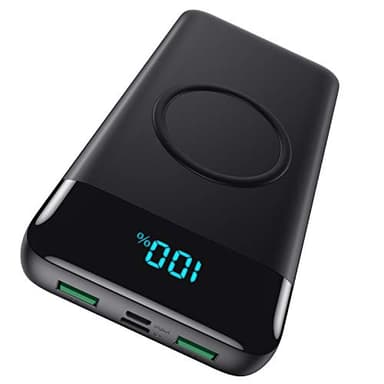 Wireless Powerbank Schnellladen 26800mAh, Power Bank 25W PD3.0+QC4.0, 15W Wireless Charger Powerbank 4 Outputs USB C Externer Akku mit LCD Display Kompatibel mit iPhone Huawei Samsung Oppo-Schwarz