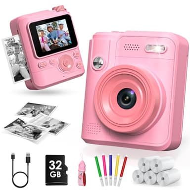 Gofunly Sofortbildkamera Kinder, 1080P HD Kinderkamera Sofortbildkamera mit 32GB Karte & DruckerPapier, Kamera Kinder Sofortdruck Kinderspielzeug Geschenke für Jungen und Mädchen 3-12 Jahre