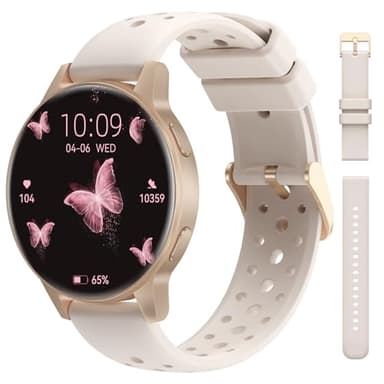 RifePhi Smartwatch Damen, 1.27" Touchscreen Fitnessuhr mit Telefonfunktion, 24/7 Herzfrequenz & Schlafanalyse, Menstruationszyklus, 120 Sportmodi & Schrittzähler für iOS/Android​ (Beige)