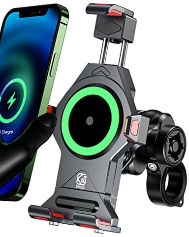 BRCOVAN Aluminiumlegierung Motorrad Handyhalterung mit Qi 15W Drahtloses Ladegerät und Vibrationsdämpfer, IP66 Wasserdicht Einstellbar Outdoor Lenker Handy Halterung für 4,7-7,2 Zoll Smartphone