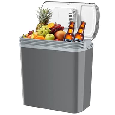 Aikku 24 Liter Kühlbox für Auto 12V 230V Mini Kühlschrank mit ECO & MAX Modus Kühl- und Warmhaltefunktion für Hause Camping Festivals und Reisen Sehr Leise Grau