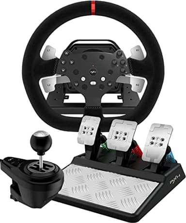 PXN V10 Driving Force Gaming Lenkrad mit Pedalen und Schalthebel - Force Feedback Lenkräder mit 270/900° Lenkbereich, Tool App, Paddle Shifters, Rennlenkrad für PC, PS4 and Xbox