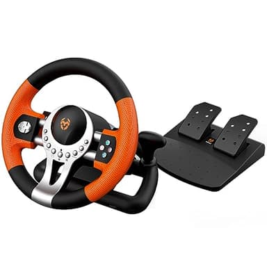 KROM K-Driver – Gaming-Lenkrad mit Pedalen und Vibration, kompatibel mit PC, PS3, PS4 und Xbox One, mit Schalthebel, Schaltwippen und 12 Tasten, USB-Anschluss für Rennspiele