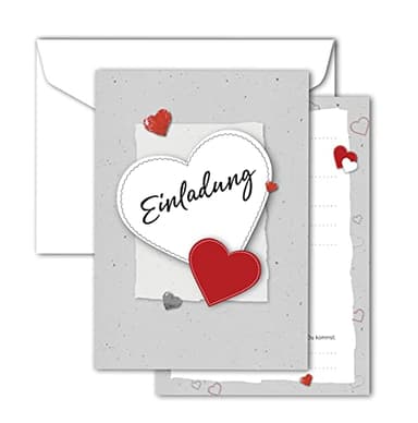 RotfuchsDesign – Einladung mit Herz, 12 Einladungskarten, Geburtstag, Party, Jubiläum, Abschied, Erwachsene, Frau, Mädchen, zum Ausfüllen, mit Umschlägen, modernes Design, DIN A6