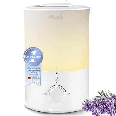 Levoit Top-Fill Luftbefeuchter, 25dB leise Humidifier für Schlafzimmer, Baby, mit Nachtlicht, bis 25H, Raumbefeuchter mit 360°Drehdüse für Kinderzimmer, Pflanzen, Auto Shut-off, 3 L, Warmweiß
