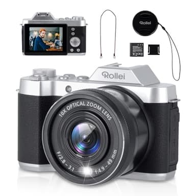 Rollei Powerflex 10x Retro Digitalkamera, 64MP 4K Fotokamera mit Akku & 10X Optischem zoom Fotoapparat mit 8 Fotomodi 2,88“ IPS-Display Tragbar Kompaktkamera Vintage, Digital-Kamera-Fotoapparat-Camera