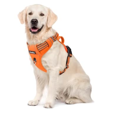 Funfox Hundegeschirr Mittelgroße Hunde [L] - Verstellbares Anti-Zug Brustgeschirr mit Griff & Reflektorstreifen, Atmungsaktives No Pull Hundegeschirr für Grosse/Kleine Hunde Outdoor Orange