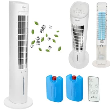 3in1 Standventilator mit Wasserkühlung sehr leise - Mobile Klimaanlage ohne Abluftschlauch -Verdunstungskühler Aircooler Turmventilator mit Fernbedienung Luftreiniger 12H Timer Tower Fan (Turm Design)