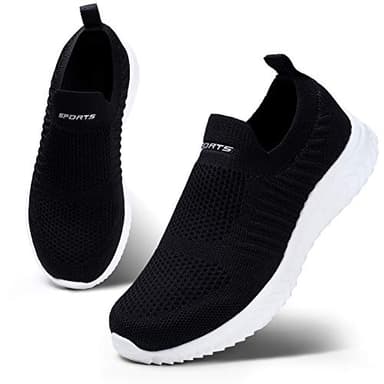 HKR Damen Mesh Atmungsaktiv Walking Schuhe Freizeit Turnschuhe Leichte Laufschuhe Gym Fitness Sportshuhe Outdoor Sneakers Schwarz 41 EU