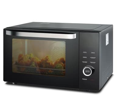 SMETA 8-in-1 Mikrowelle mit Heißluft & Grill & Kombi Funktion, Groß 34L, Mikrowelle mit Grill und Heißluft, 1000W Mikrowelle, 2400W Grill/Konvektion, Air Fry, Warmhaltestufe, 10 Auto-Menüs, Schwarz
