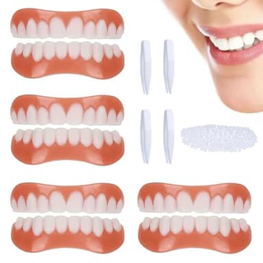 IKOPFLN 4 Pairs Provisorischer zahnersatz veneers zähne zum aufstecken Zahnersatz-Set,zahnersatz zum aufstecken,Vollmund, falsche Zähne, Zahnersatz oben und unten, Prothesen-Reline-Set
