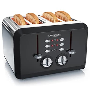 Arendo - Automatik Toaster 4 Scheiben in Edelstahl - bis zu vier Sandwich und Toast-Scheiben - Bräunungsgrad 1-6 - Aufwärm- und Auftaufunktion - Krümelschublade - 1630 Watt - GS zertifiziert