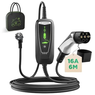 WISSENERGY Typ 2 EV Ladekabel Schuko 2-Pin, 3,68KW Einphasig [10-16A] EV Ladegerät mit 6M Ladekabel, IP66 Wasserdicht Mobile Ladestation mit Tragetasche für PHEV EV