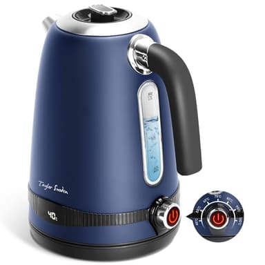 Taylor Swoden Sinbad-1.7L Wasserkocher Edelstahl mit Temperatureinstellung, Warmhaltefunktion, 2200 W, Temperatur einstellbar, Temperaturanzeigefenster, BPA-frei, blau
