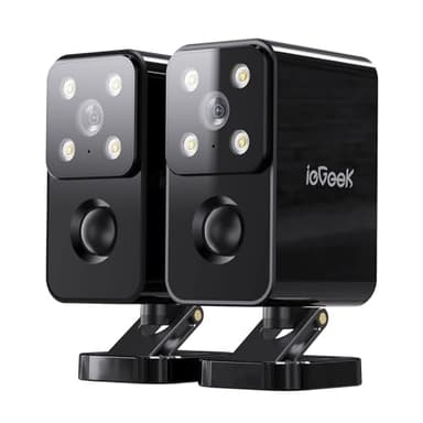 ieGeek 180° Überwachungskamera Aussen Akku, Kabellos Überwachungskamera Innen mit PIR-Bewegungserkennung, Farbige Nachtsicht, Zwei-Wege-Audio, 2.4GHz WLAN, Alexa, IP65, 2Pcs, Schwarz