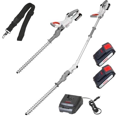 IKRA 2in1 Akku Heckenschere ICPH 2050 mit Teleskopstange für hohe Hecken, inkl. 2X Akku 20V, Schnellladestation & Schultergurt