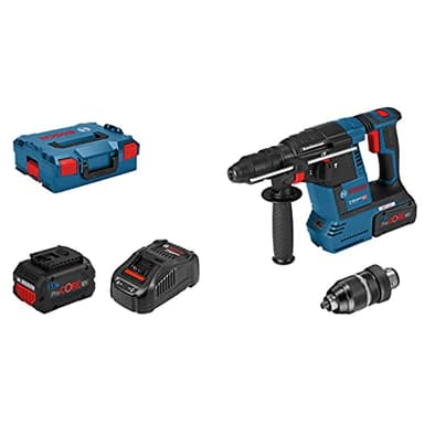 Bosch Professional 18V System Akku Bohrhammer GBH 18V-26 F (2.6 Joule, SDS plus, Bohren & Meißeln, KickBack Control, inkl. 2x 5.5Ah ProCORE18V Akku, Ladegerät GAL 1880 CV, Zusatzhandgriff, L-BOXX)