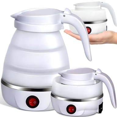 Retoo Wasserkocher Faltbarer 0,6 Liter Silikon Camping Reisewasserkocher Edelstahlboden Wasserkanister Tragbarer 750 W Teekocher für Outdoor Wan-dern Survival Weiß