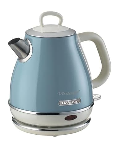 Ariete Vintage Wasserkocher 2868, Retro Elektrischer Wasserkocher mit Kabellosem 360°-Sockel, Abschaltautomatik, 1 L Fassungsvermögen, Edelstahl, 1600W, Blau