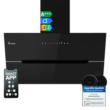 KKT KOLBE Dunstabzugshaube 90 cm | 782 cbm/h Umluft Abluft | Kopffrei | Wandhaube | Schwarz Glas | Smart WiFi App WLAN | RGBW-LED-Beleuchtung | ECCO9005SM