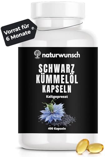 naturwunsch Schwarzkümmelöl kaltgepresst - 400 Kapseln Nigella sativa, Mühlenfrisch in Deutschland hergestellt - 1000 mg Tagesdosis für 6,5 Monate