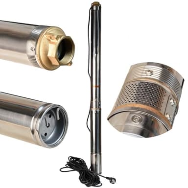 Tiefbrunnenpumpe Wasserpumpe 3" 2/12 (370W 4200l/h max Förderhöhe 46m) - Sandverträglich Edelstahl - Tauchpumpe Tauchbrunnenpumpe für Brunnen - Brunnenpumpe Ideal zur Bewässerung, Wasser-Versorgung