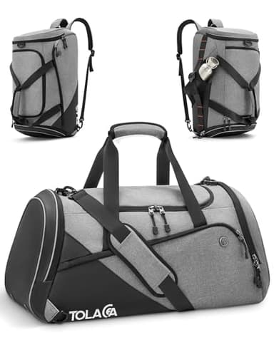 Tolaccea 47L Sporttasche Groß Sporttasche Rucksack mit Schuhfach Nassfach Wochen Reisetasche Duffel Bag Fitness Trainingstasche für Herren Damen Gym,Reise,Schwimmen,Sauna,fußball (Grau)