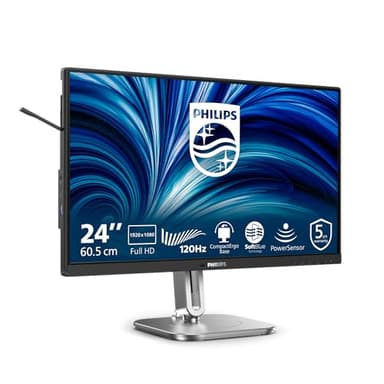 Philips 24B2N4200-24 Zoll FHD Monitor, Lautsprecher, höhenverstellbar (1920x1080, 120 Hz, VGA, HDMI 1.4, DisplayPort 1.2, USB Hub) schwarz grau