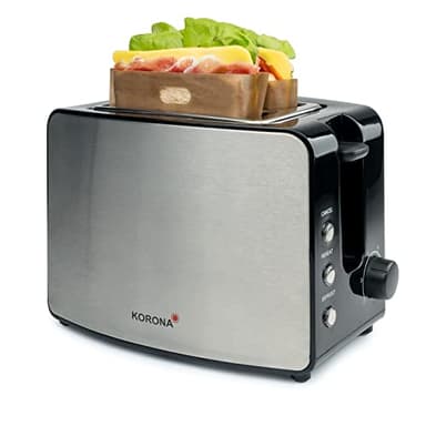 Korona 21250 Doppelschlitztoaster | Extra große Röstschlitze für American Sandwichtoasts | 4 wiederverwendbare Toasttaschen zum Toasten belegter Sandwiches | Brötchenaufsatz