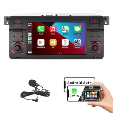 HLLECARMO Autoradio Wireless Carplay für BMW 3 Series E46 Radio 3er 1999-2004 Bluetooth mit 7 Zoll Bildschirm Touch Display AM/FM USB Mikrofon EQ SWC