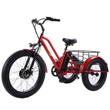 SikRea 26'' 7-Gang-Dreirad FüR Erwachsene + Tragekorb + Lcd-Instrument + StoßDäMpfender Sitz, All-Terrain-Dreirad Mit Fetten Reifen, Perfekt FüR MäNner, Frauen, Senioren