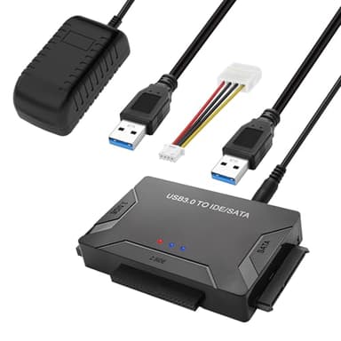 USB IDE oder SATA Adapter, universeller USB 3.0 Festplattenadapter für SATA HDD/SSD von 2,5/3,5 Zoll und IDE HDD, einschließlich 12 V 2 A Stromadapter und USB 3.0 Kabel